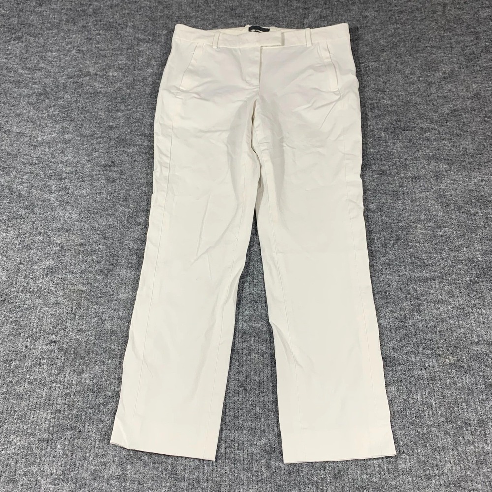 J Crew Maddie Pants Womens 6 White Cotton Blend Slim Straight Career Trousers